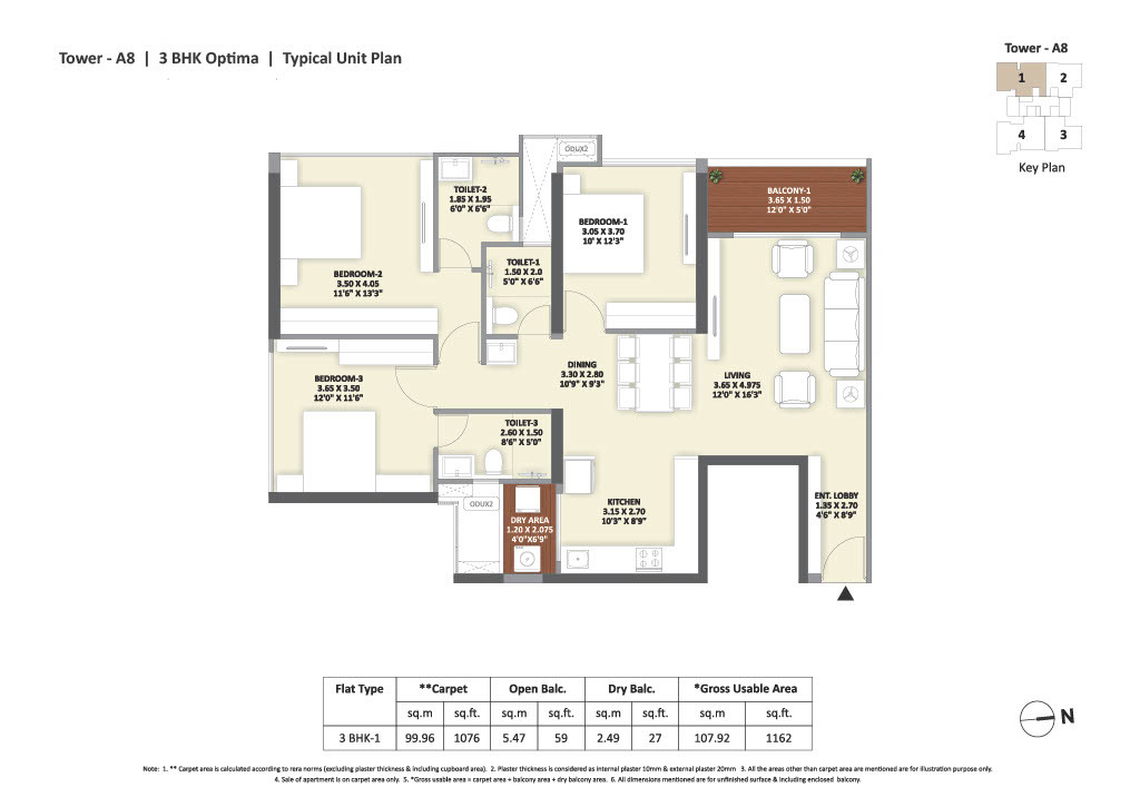 3 BHK Optima floor plan