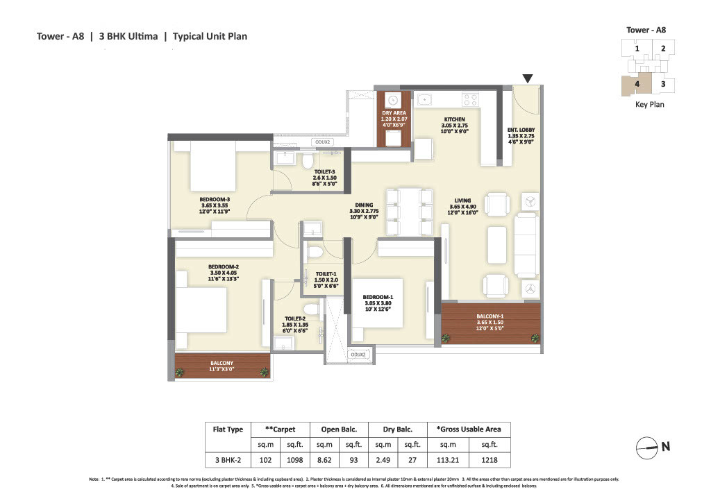 3 BHK Ultima floor plan